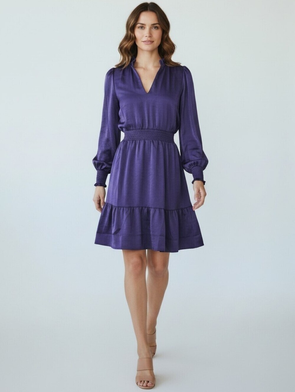 Lucky Brand Satin Ruffle V Neck Dress in Parachute Purple Size Large NWT